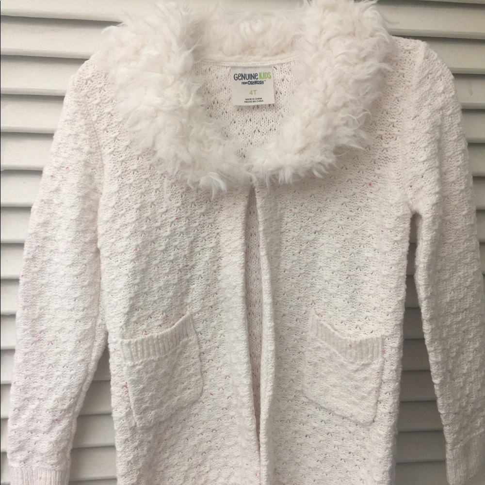 BNWT Little Girl 4T Wht/Pnk Faux Fur Cardigan
